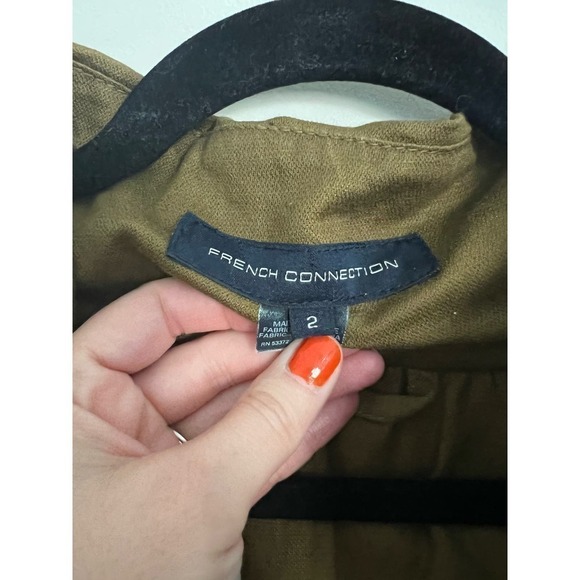 French Connection Zip Up Utility Jacket Khaki Green Size 2 Cotton Twill - Picture 4 of 4